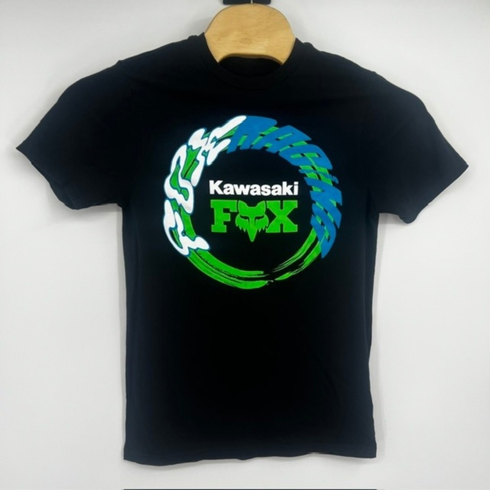 Fox Racing Kawasaki Men's Small Black Graphic Motocross Racing Logo T-Shirt
